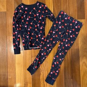 Heart Print Kids Pajamas - Navy and Red